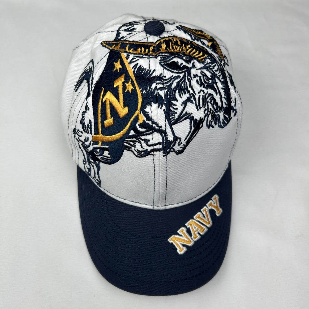 Vintage Y2K Navy Midshipmen Rams The Game Big Logo Snapback Hat Cap Curved Bill